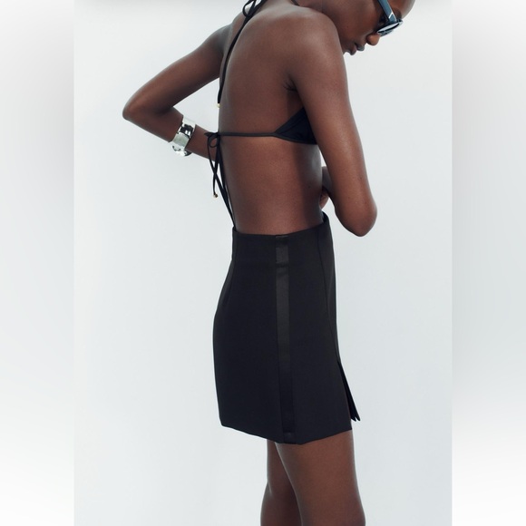 Zara Black high waist Skort Short With Side Satin Effect Band Front slits S NWT - Picture 11 of 13